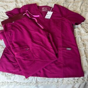 Figs Pink Scrub Top V-Neck Short Sleeve